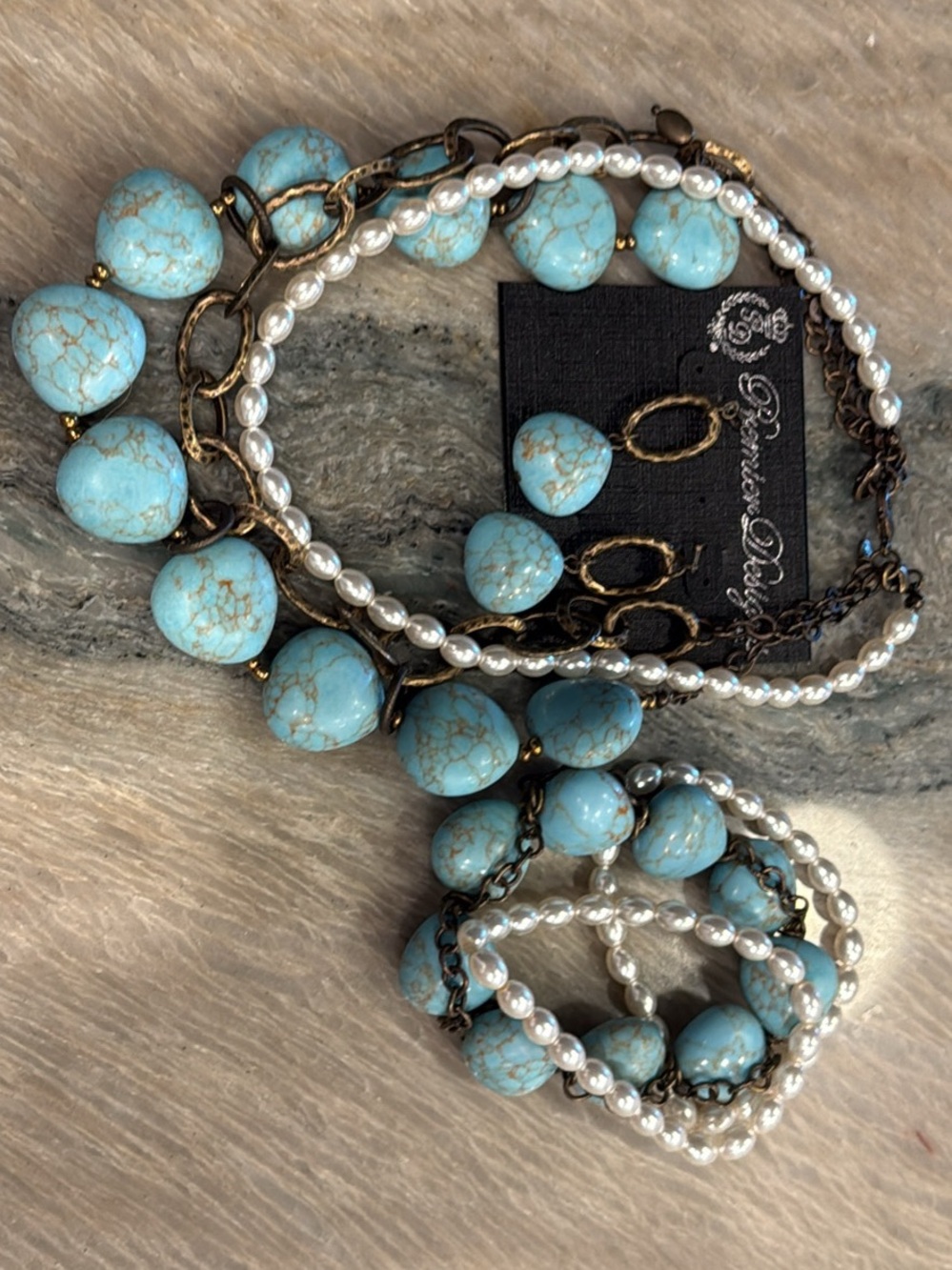 Turquoise Bead and Pearl Multi-Strand Necklace Set